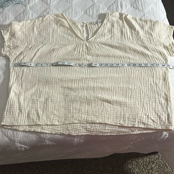 MADEWELL Cream V-Neck Short Sleeve Blouse/ ZIZE L - Picture 5 of 6